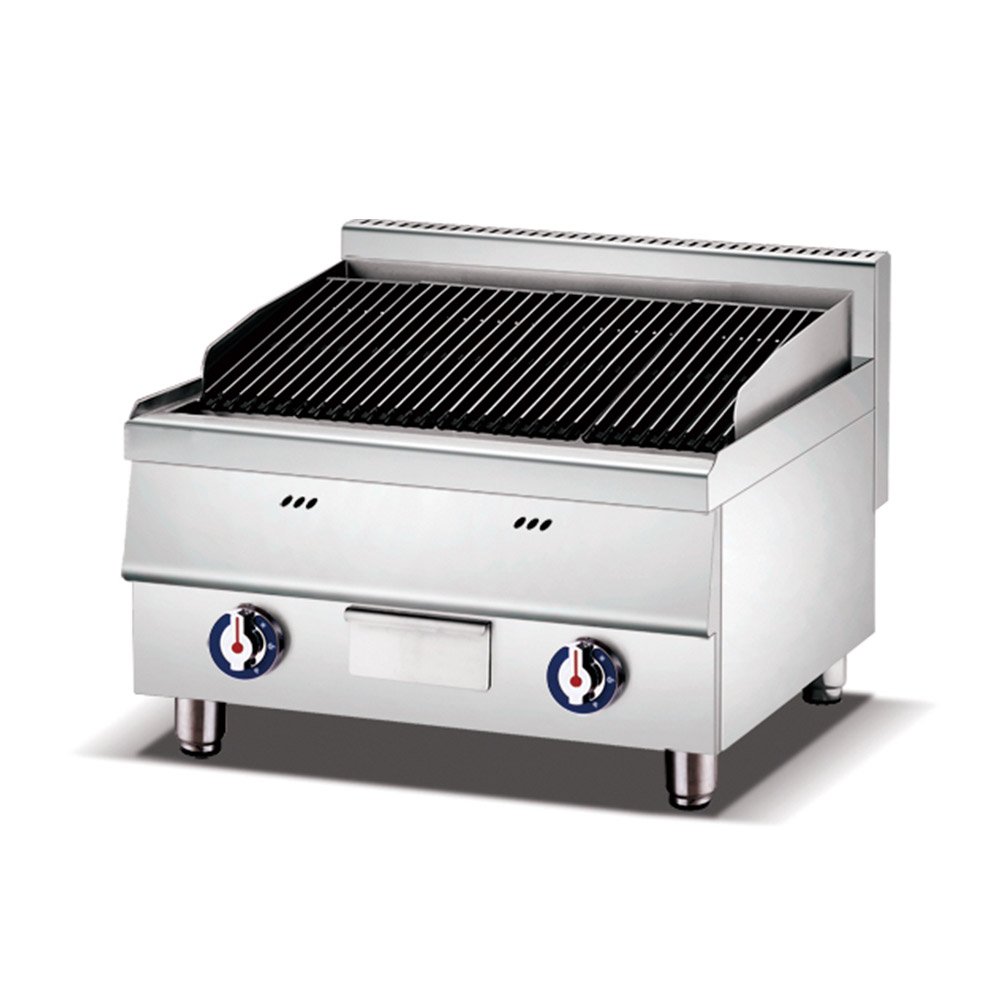 Countertop charbroiler with sloped grate