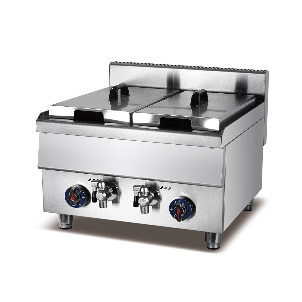 Double-tank countertop fryer with drain taps