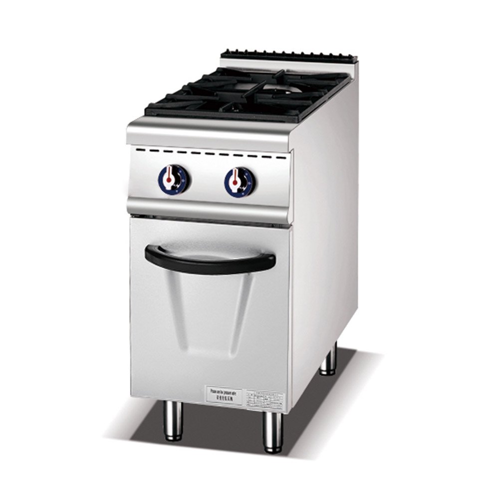 Slim two-burner gas range with cabinet