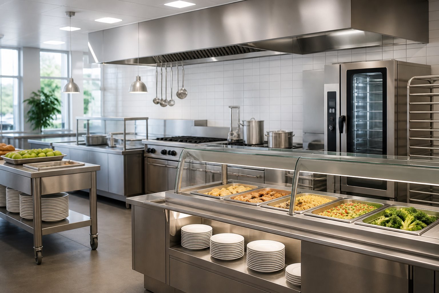 Institutional cafeteria kitchen for schools and large facilities